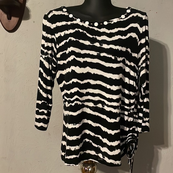Small Ruby Road black white ballet neck striped printed tie dyed blouse dress - Picture 2 of 14